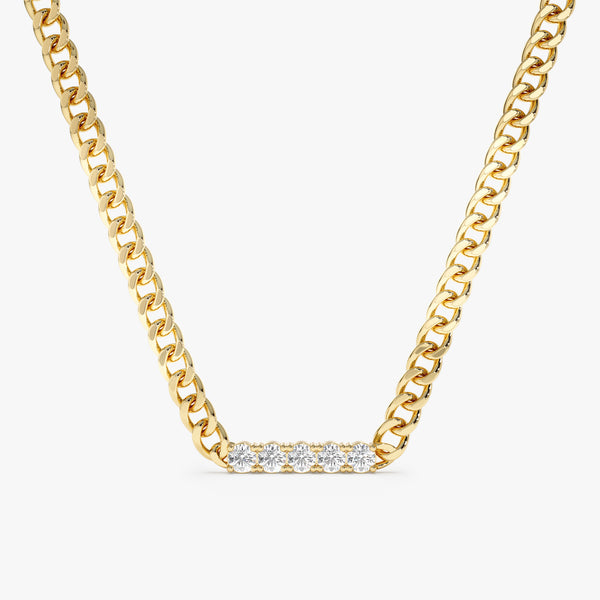 Cuban Chain Diamond Bar Necklace