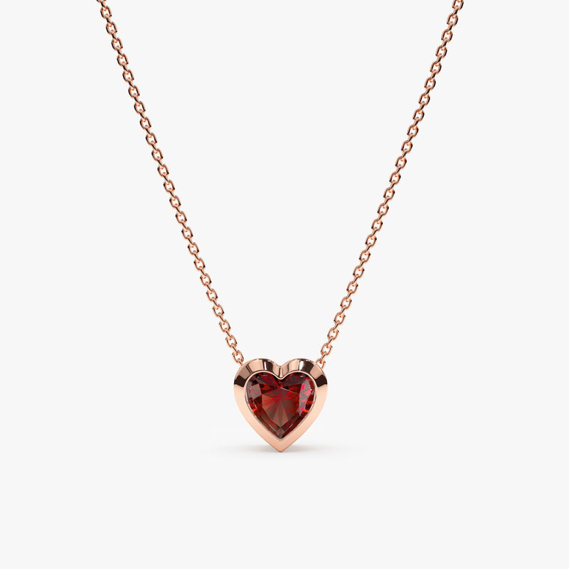 Rose Gold Garnet Heart Necklace