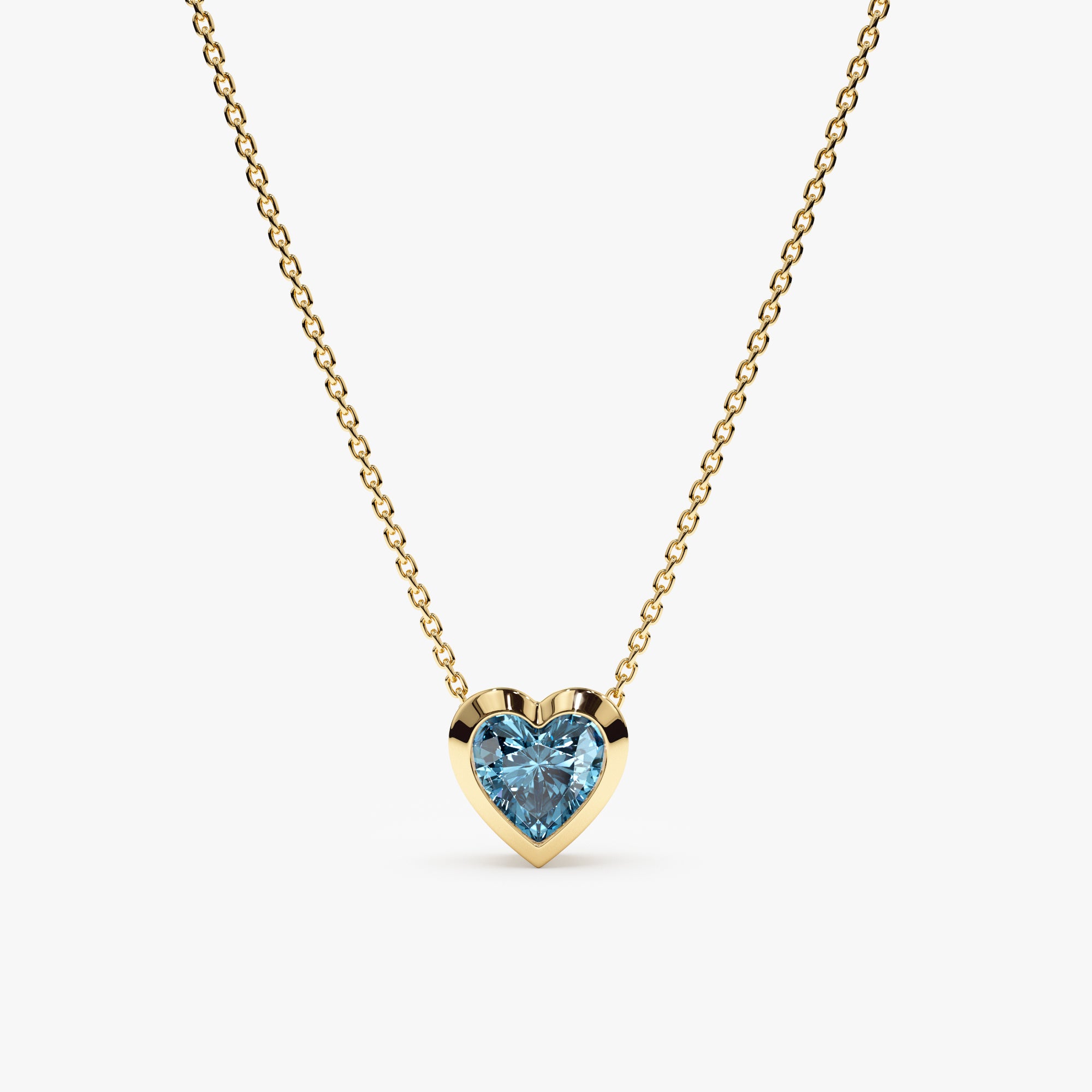 Natural Blue Topaz Heart Necklace in Solid Gold | Sarah Elise Jewelry