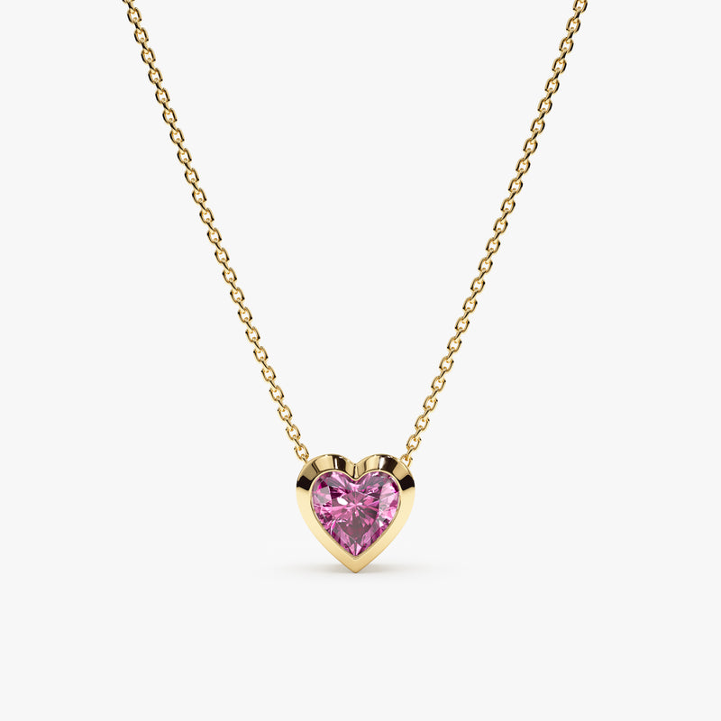 Yellow Gold Pink Tourmaline Heart Necklace
