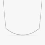 White Gold Curved Diamond Bar Necklace