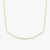 Yellow Gold Curved Diamond Bar Necklace