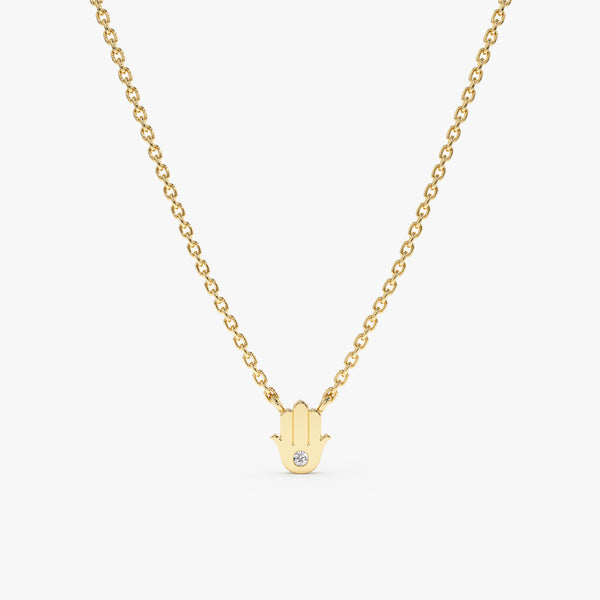 Yellow Gold Diamond Hamsa Necklace