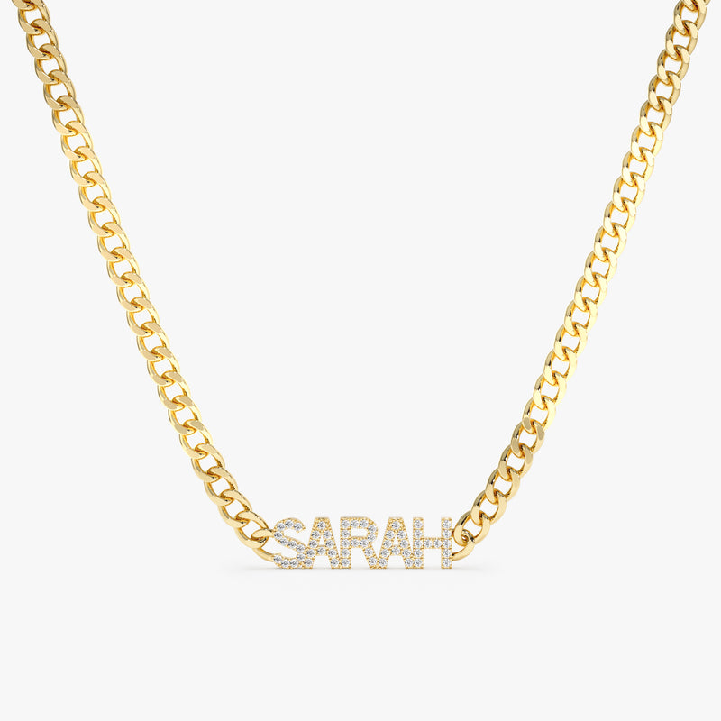 Yellow Gold Miami Chain Name Necklace