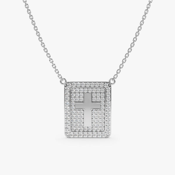 White Gold Pave Diamond Cross pendant Necklace