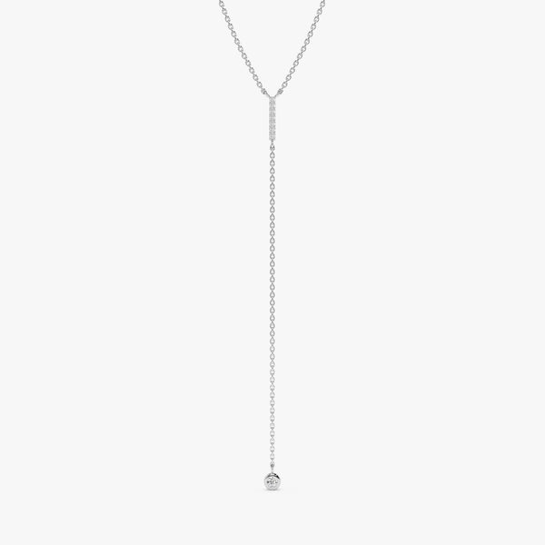 White Gold Diamond Lariat Bar Necklace