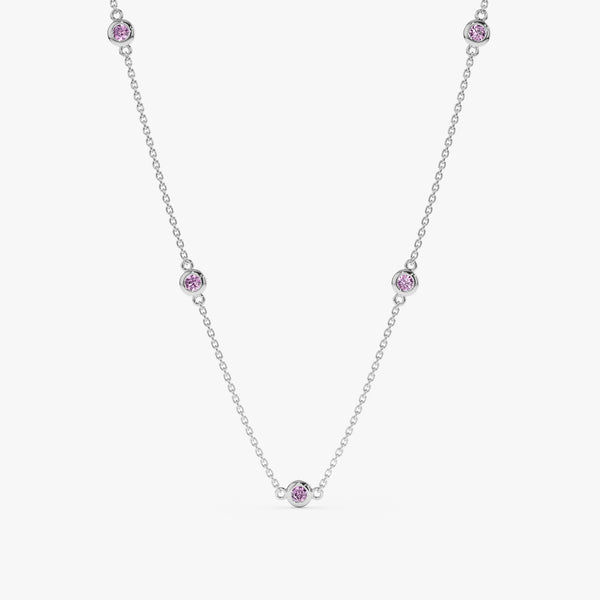 14k White Gold Amethyst Station Necklace