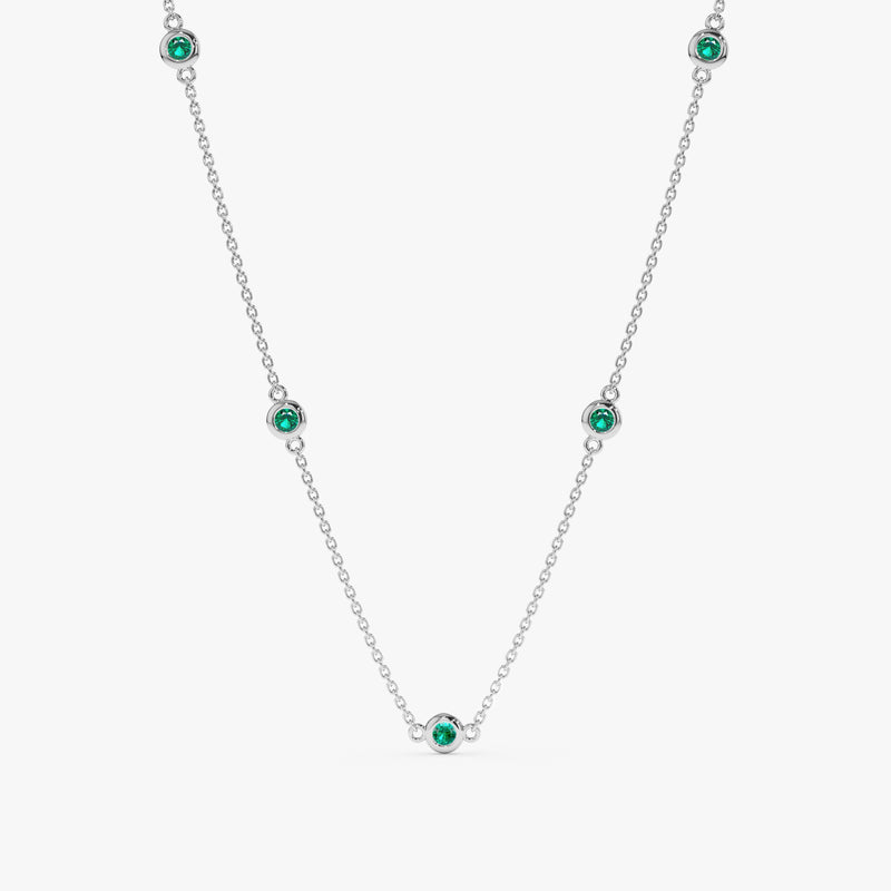 White Gold Emerald Station Necklace