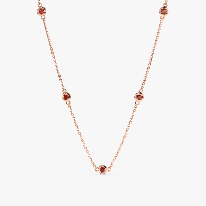 Rose Gold Garnet Station Necklace