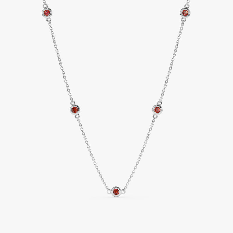 White Gold Garnet Station Necklace