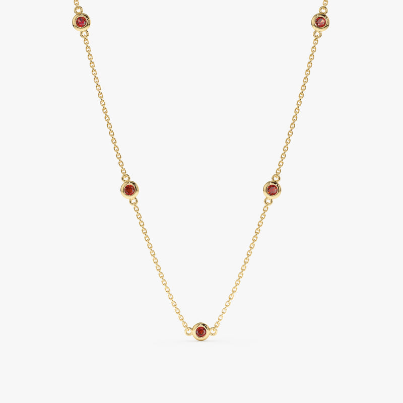 Yellow Gold Garnet Station Necklace