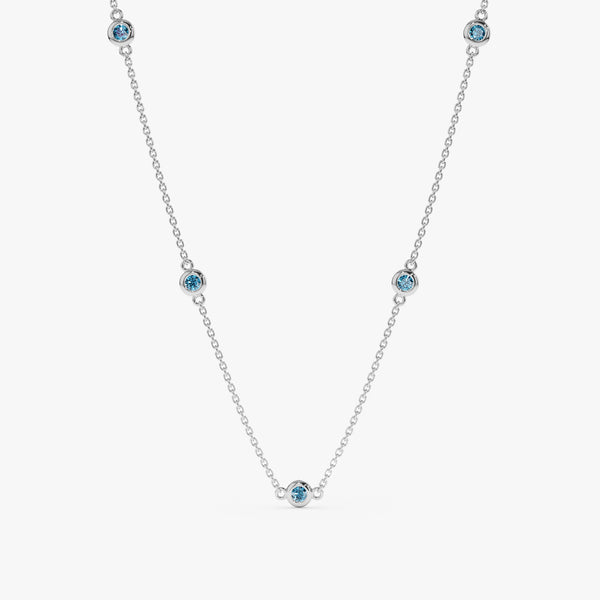 14k White Gold Blue Topaz Station Necklace