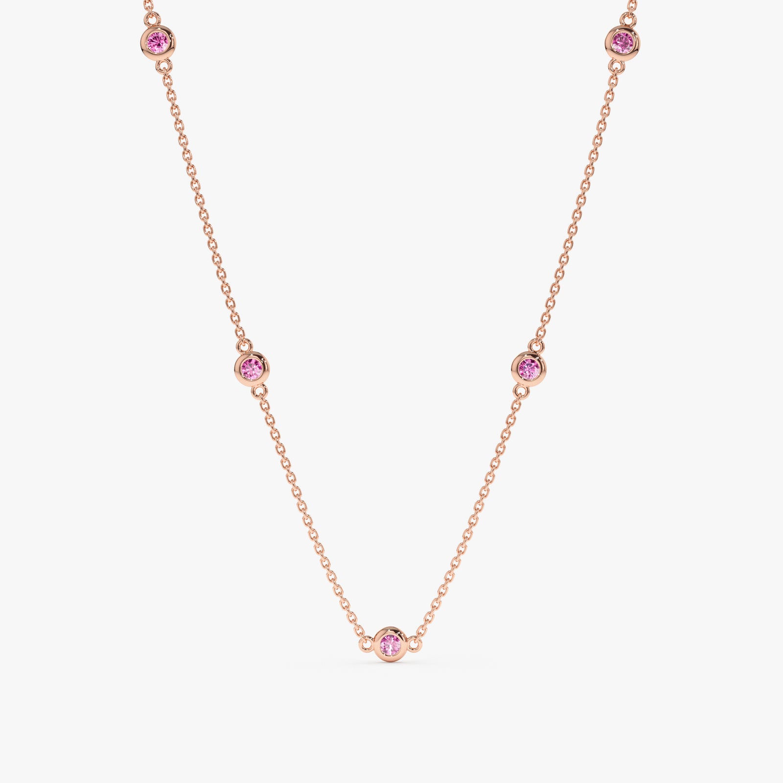 ★ROSEMONT★ 14K Sapphire Chain Necklace Pins RB0001 Heart Shaped Bezel Pink Sapphire Necklace with Single