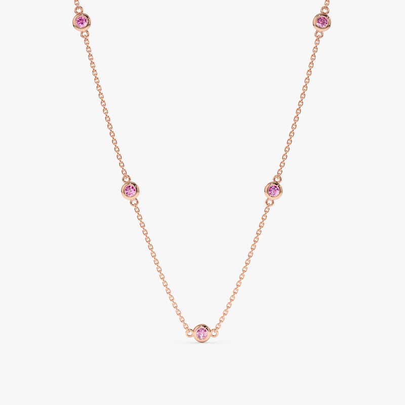 Rose Gold Pink Sapphire Station Necklace