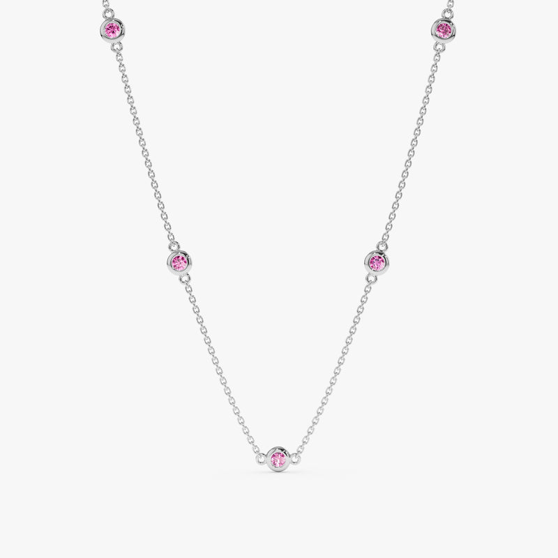 White Gold Pink Sapphire Station Necklace