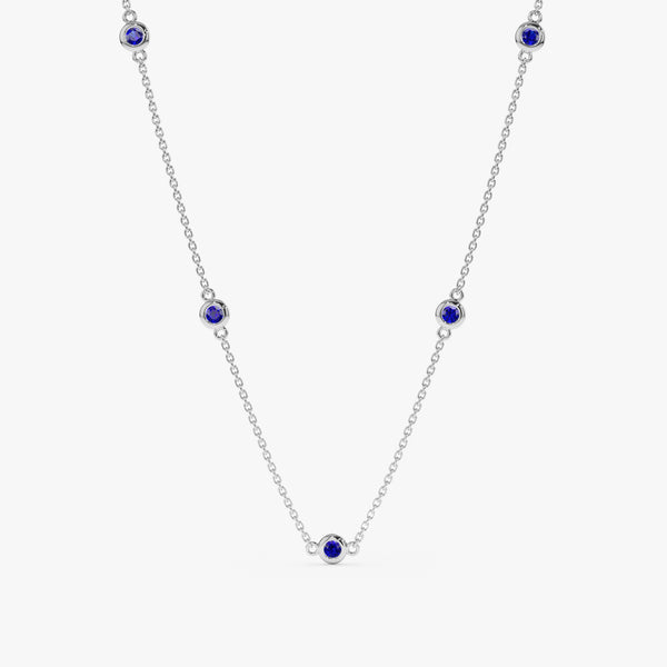 White Gold Blue Sapphire Station Necklace