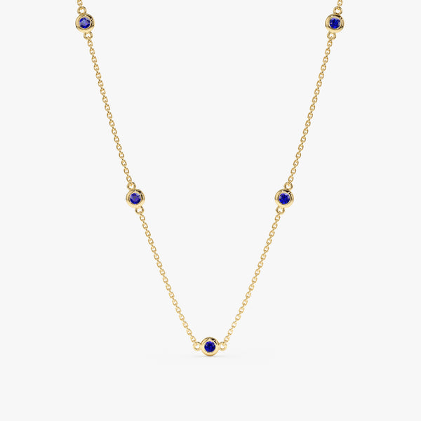 Yellow Gold Blue Sapphire Station Necklace