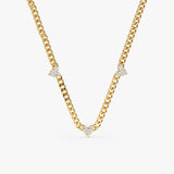 Yellow Gold Diamond Heart Cuban Chain Necklace