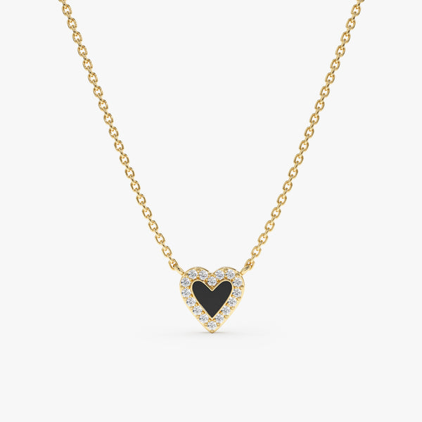 Yellow Gold Diamond Black Heart Necklace