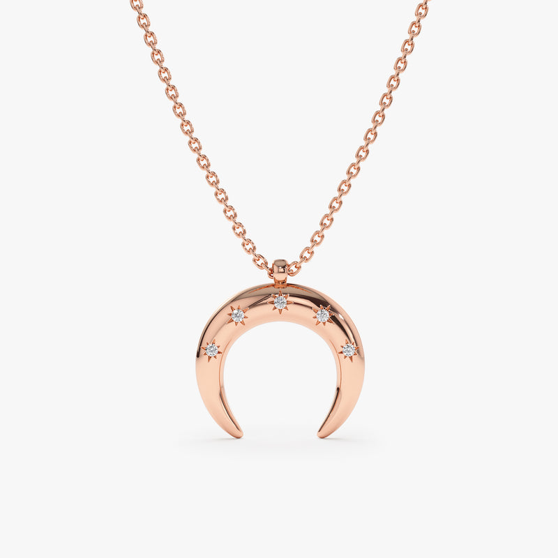 14k Rose Gold Diamond Crescent Necklace