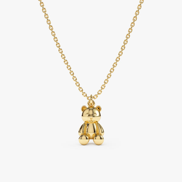 Solid Yellow Gold Teddy Bear Necklace