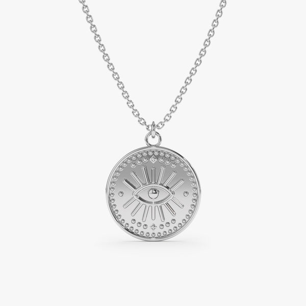 White Gold Evil Eye medallion Necklace