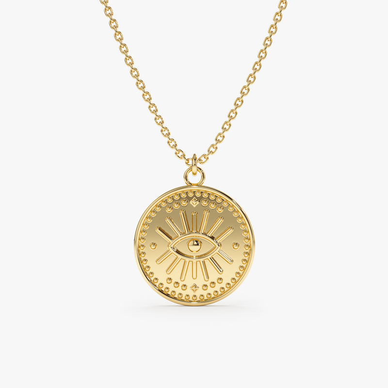 Solid Gold Evil Eye Disc Necklace