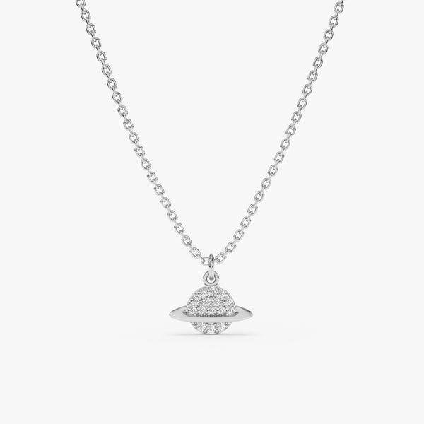 White Gold Diamond Saturn Necklace