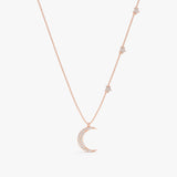 Rose Gold Diamond Crescent and Stars Necklace