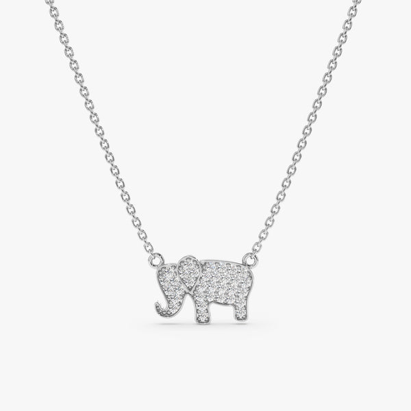 White Gold Natural Diamond Elephant Pendant
