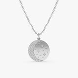 White Gold Diamond Moon and Stars Necklace