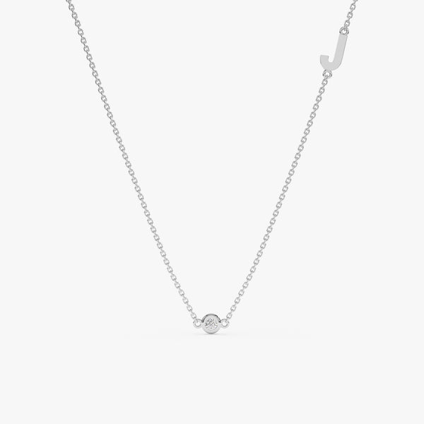 White Gold Natural Diamond Letter Necklace