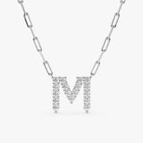 White Gold Paperclip Diamond Initial Necklace
