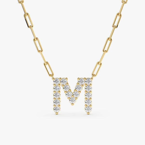 Yellow Gold Paperclip Diamond Initial Necklace