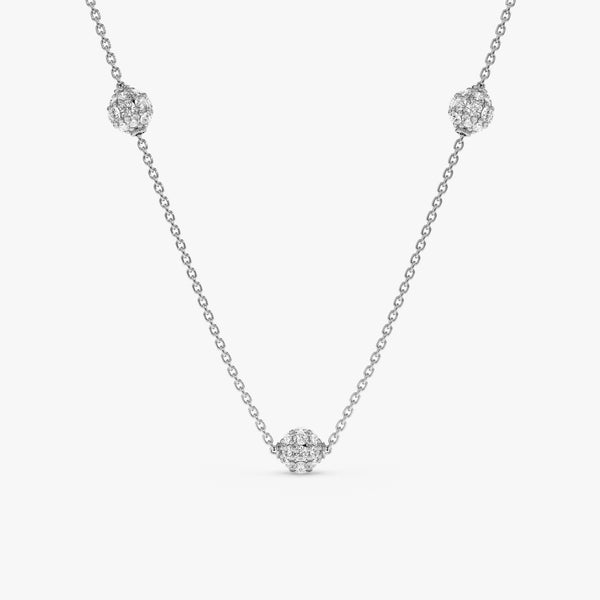 White Gold Natural Diamond Bead Necklace