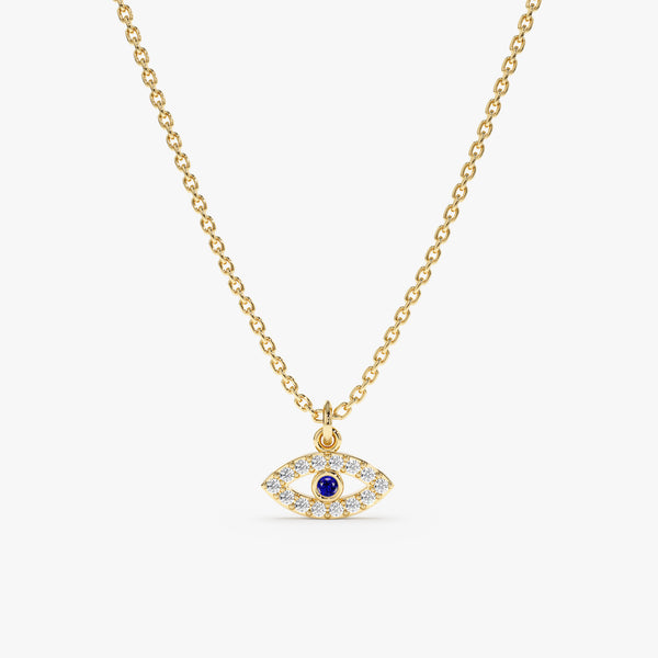 Yellow Gold Diamond Sapphire Evil Eye Pendant