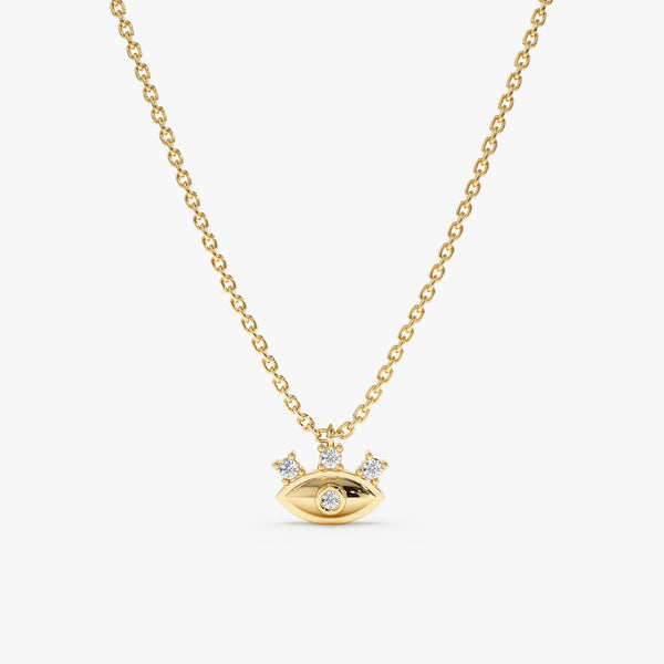 Yellow Gold Natural Diamond Evil Eye Necklace