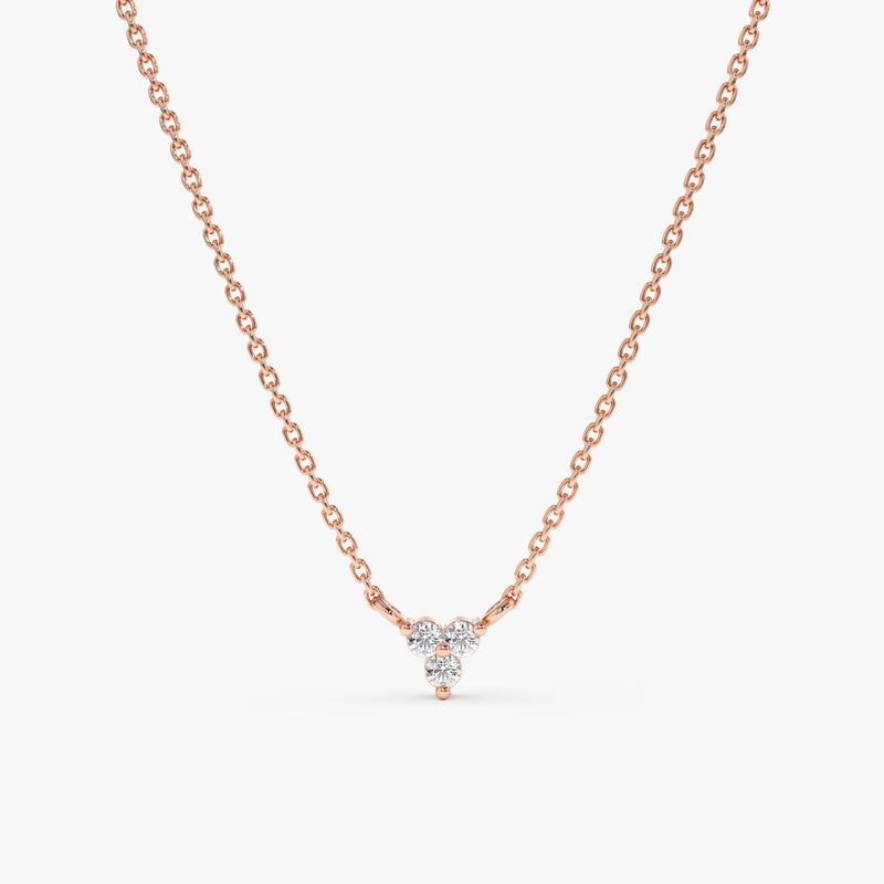 Rose Gold 3 Diamond Cluster Necklace