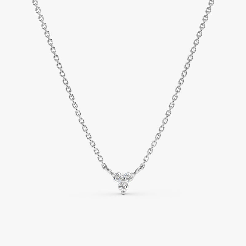 White Gold 3 Diamond Cluster Necklace