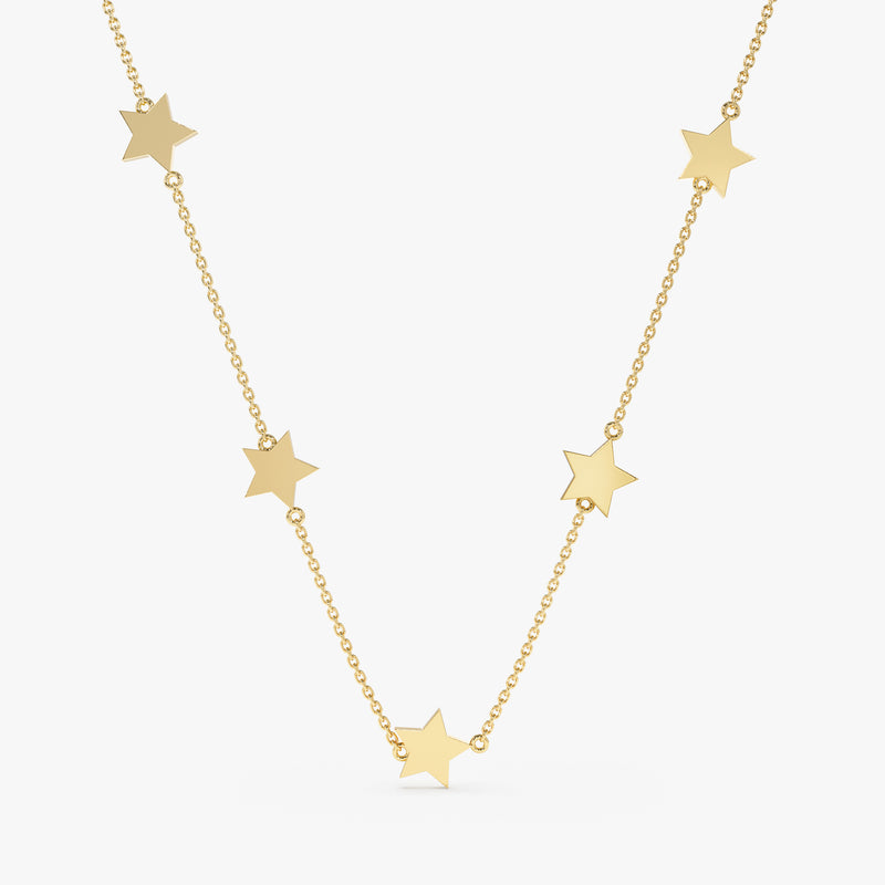 Yellow Gold Star Station Necklace