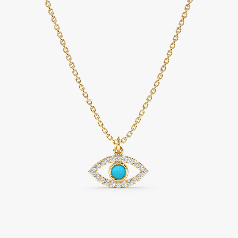 Yellow Gold Turquoise Diamond Evil Eye Necklace