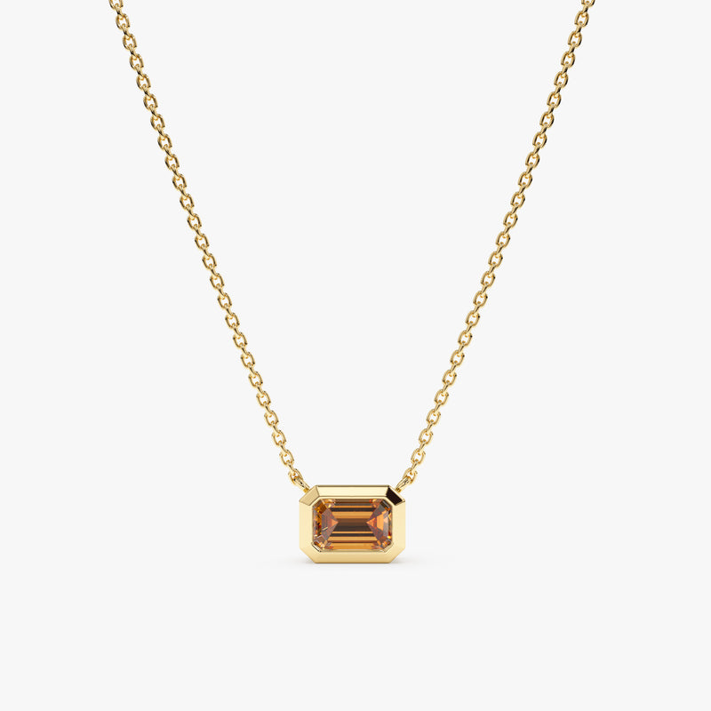 Yellow Gold Octagon natural Citrine Necklace