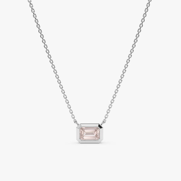 solid White Gold Natural rose Quartz Pendant necklace