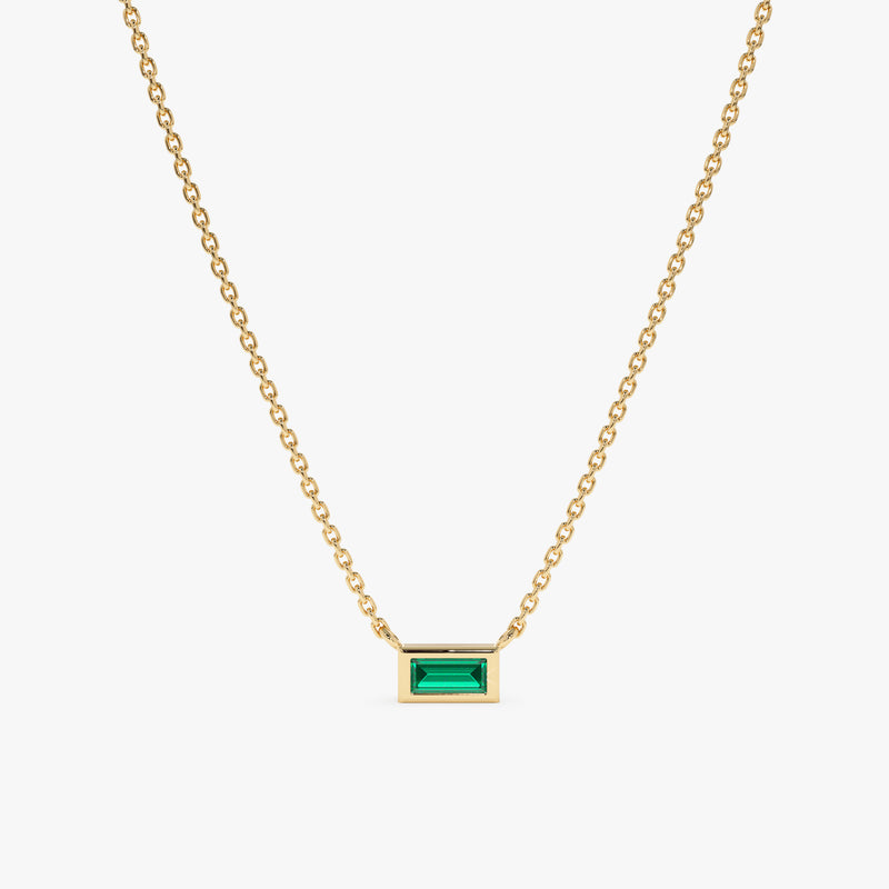 Yellow Gold Baguette Emerald Necklace