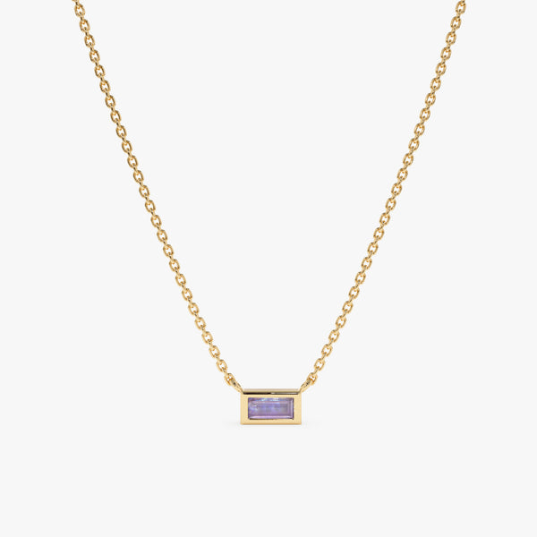 Yellow Gold Baguette Moonstone Necklace