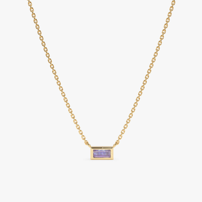 Yellow Gold Baguette Moonstone Necklace
