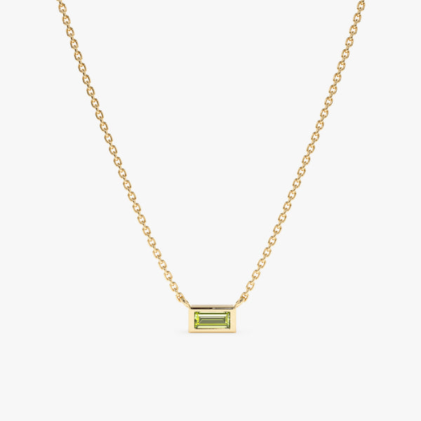 Yellow Gold Baguette Peridot pendant Necklace