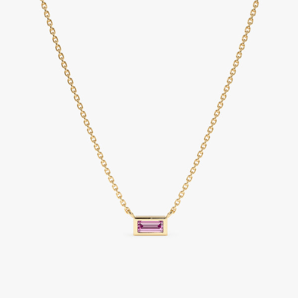 Yellow Gold Baguette Pink Sapphire Necklace