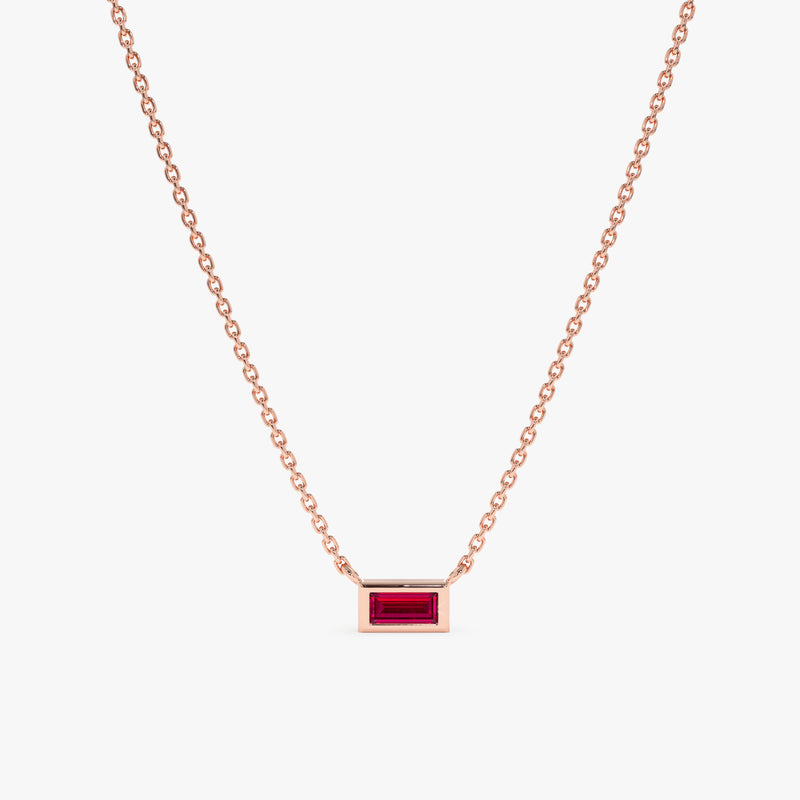 Rose Gold Baguette Ruby Necklace