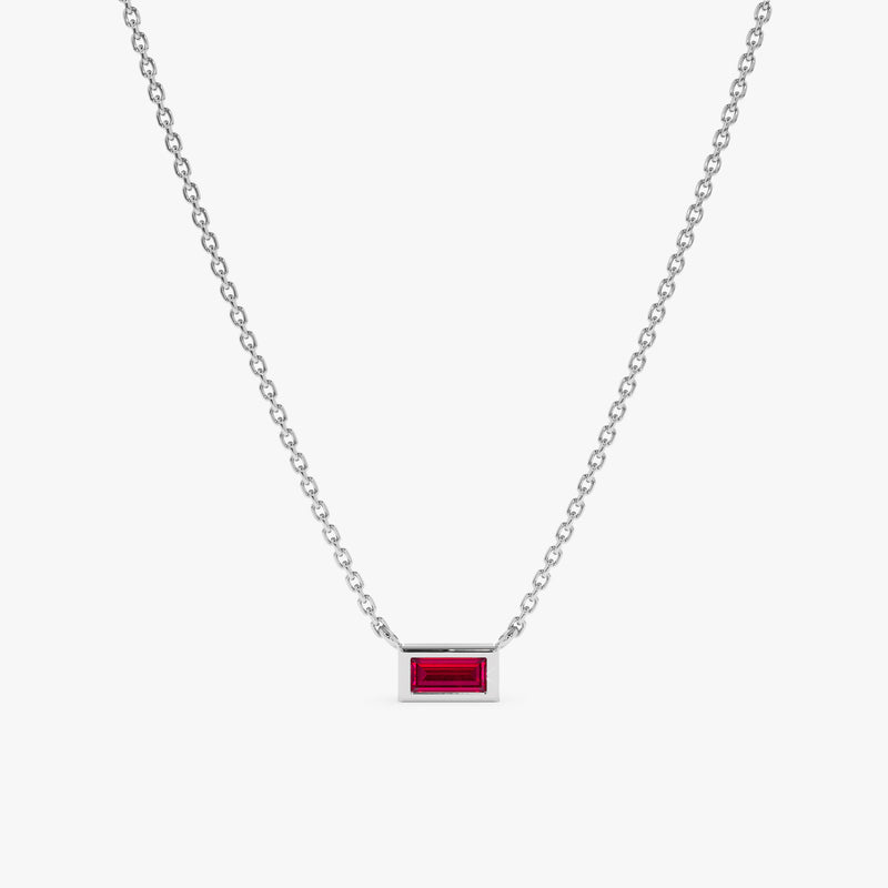 White Gold Baguette Ruby Necklace